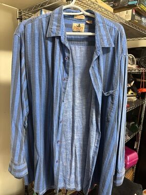 Men's Blue Striped Casual Button-Down Shirt